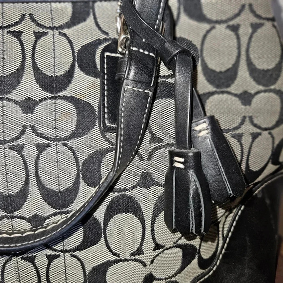 Coach Small Carryall Tote Bag Black Gray Signature Logo Canvas Leather 6830 - Picture 7 of 16